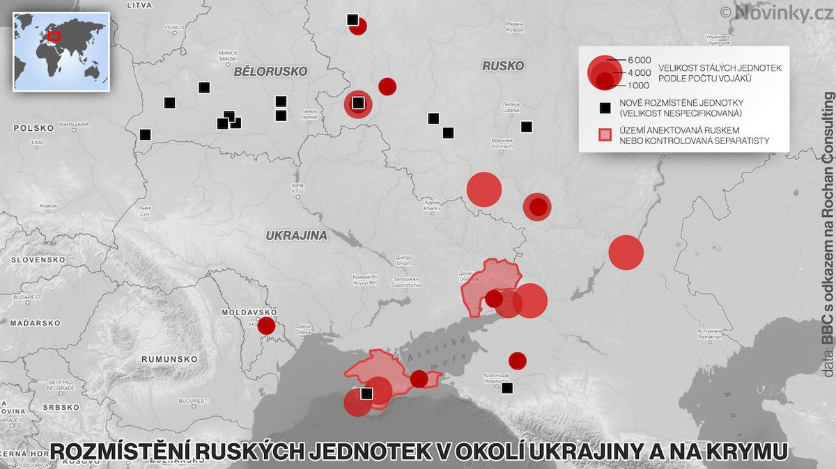 Kde všude jsou ruské jednotky kolem hranic Ukrajiny